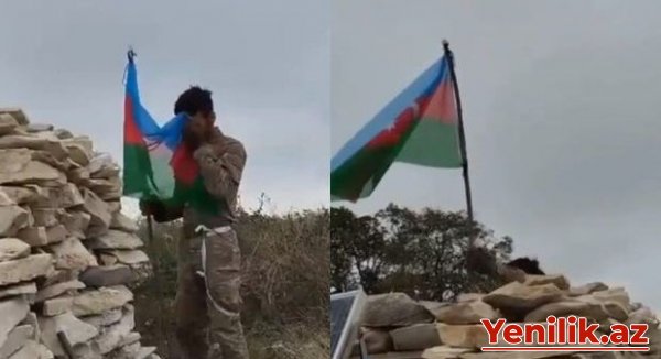 Əsgərimiz Xocalıya Azərbaycan Bayrağını sancdı (VİDEO)