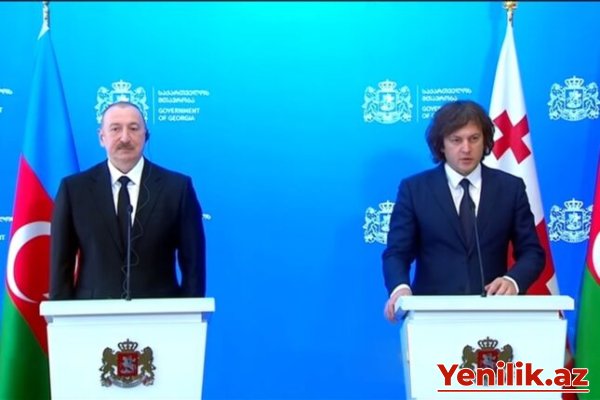 İlham Əliyevlə Kobaxidze mətbuata bəyanatlarla çıxış etdilər